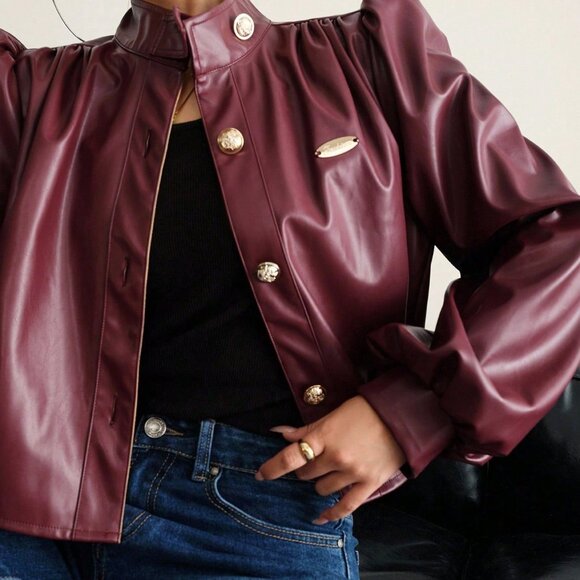 Burgundy Casual Women's Long Sleeve Blouse - Picture 6 of 6